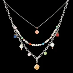 COEUR DE LION Boho Necklace Freshwater Pearls Silver & Multicolour