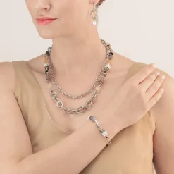 COEUR DE LION Bracelet Geocube® Statement Precious Chunky Chain Multiwear Grau-Beige