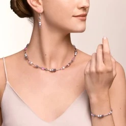 COEUR DE LION Bracelet Pearls & Cubes Gemstones Silver-Rose