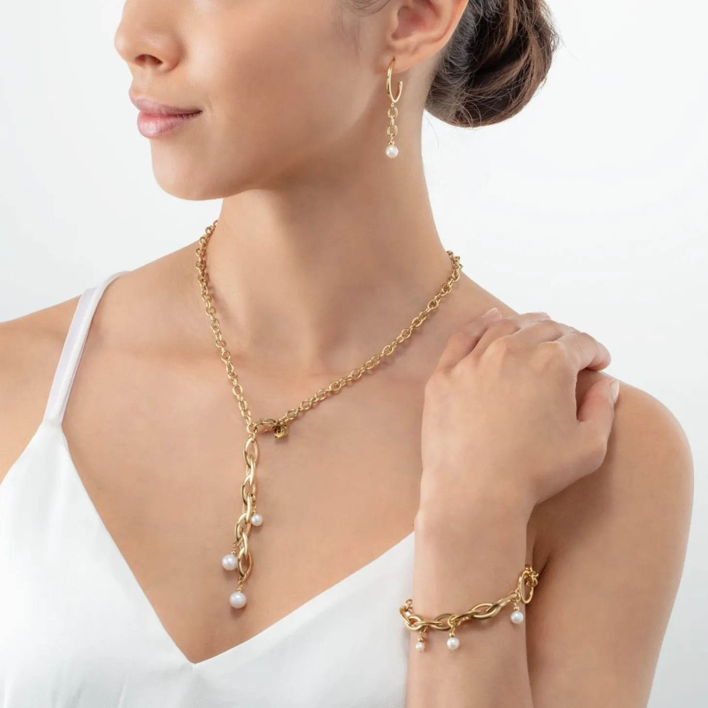 COEUR DE LION Bracelet Y Navette Freshwater Pearls Gold