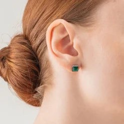 COEUR DE LION Brilliant Square Big Earrings Silver Dark Green