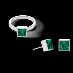 COEUR DE LION Brilliant Square Big Ring Silver Dark Green