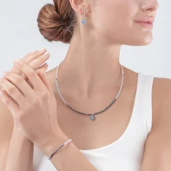 COEUR DE LION Brilliant Square Necklace Silver Light Blue