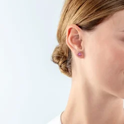 COEUR DE LION Brilliant Square Small Earrings Silver Pink