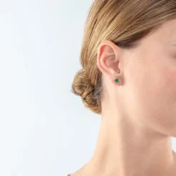 COEUR DE LION Brilliant Square Small Earrings Gold Dark Green