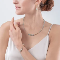 COEUR DE LION Cube Story Minimalistic Necklace Gold-Turquoise
