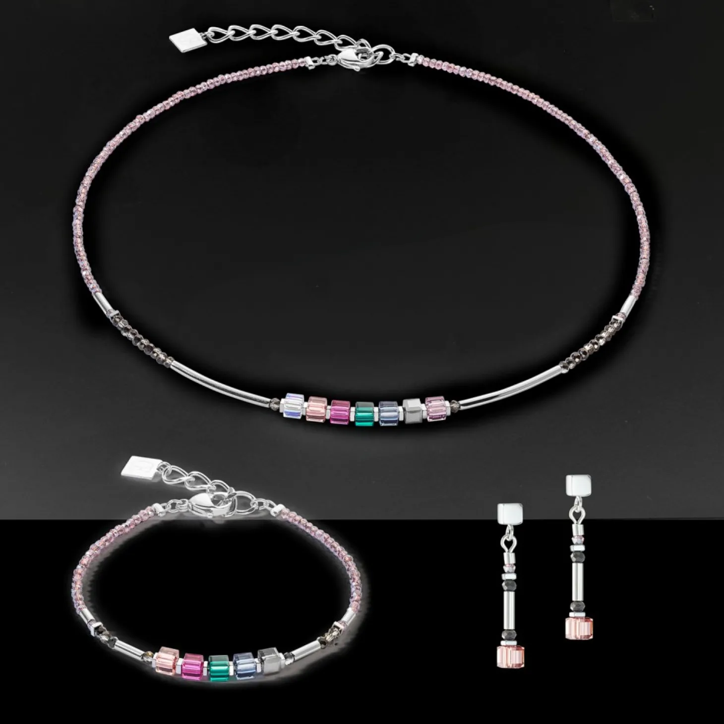 COEUR DE LION Cube Story Minimalistic Sparkling Earrings Multicolour Art Nouveau