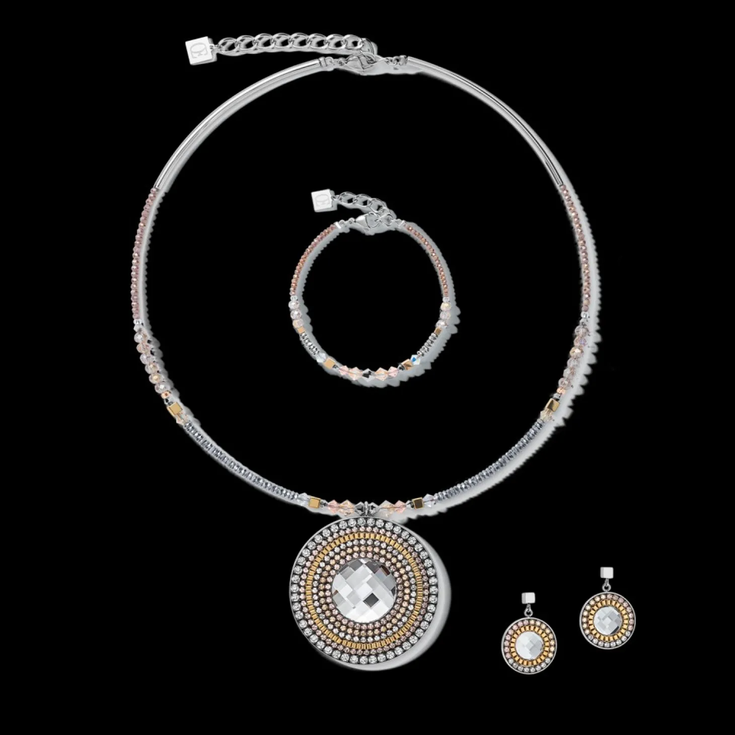 COEUR DE LION Earrings Amulet Bicolour Crystals & Hematite Gold-Silver