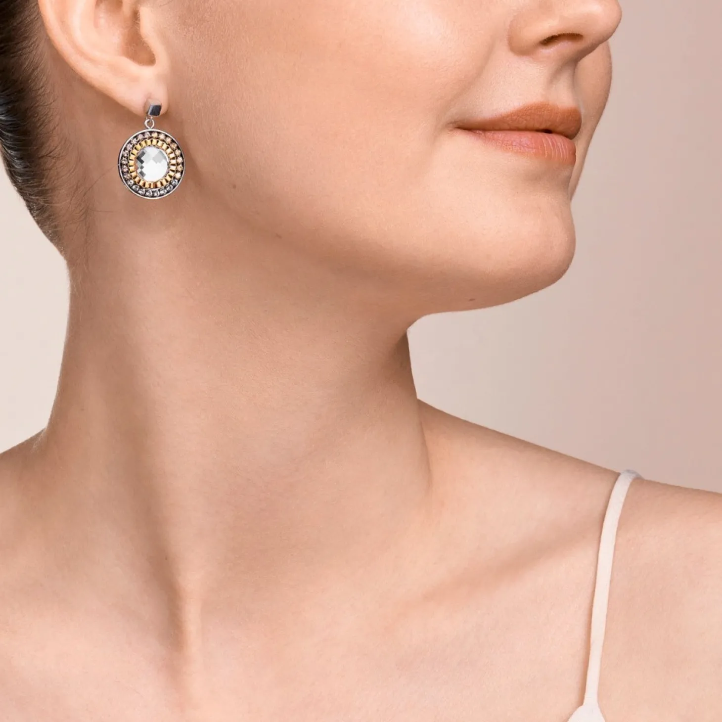 COEUR DE LION Earrings Amulet Bicolour Crystals & Hematite Gold-Silver