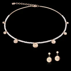 COEUR DE LION Earrings Coins Stainless Steel Rose Gold, Cut Glass & Crystals White