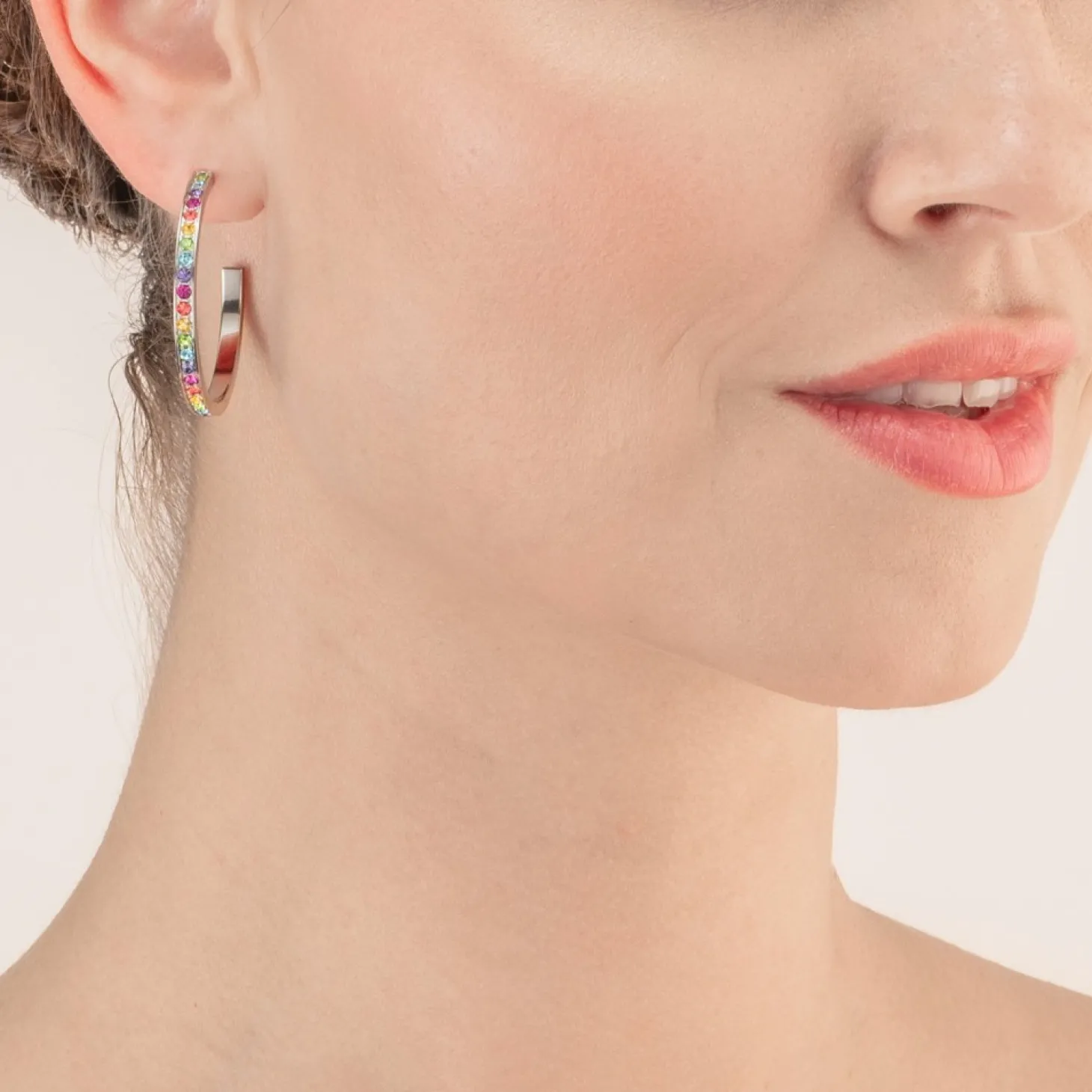 COEUR DE LION Earrings Creole 35 Stainless Steel & Crystals Silver Multicolor