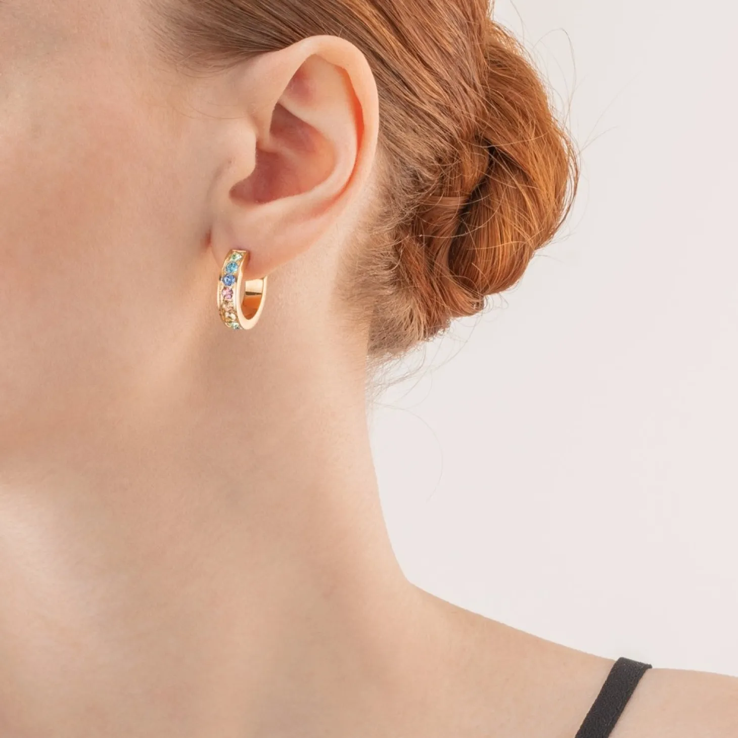 COEUR DE LION Earrings Creole 20 Stainless Steel & Crystals Gold Multi Pastel