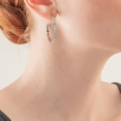 COEUR DE LION Earrings Creole 35 Stainless Steel & Crystals Silver Crystal