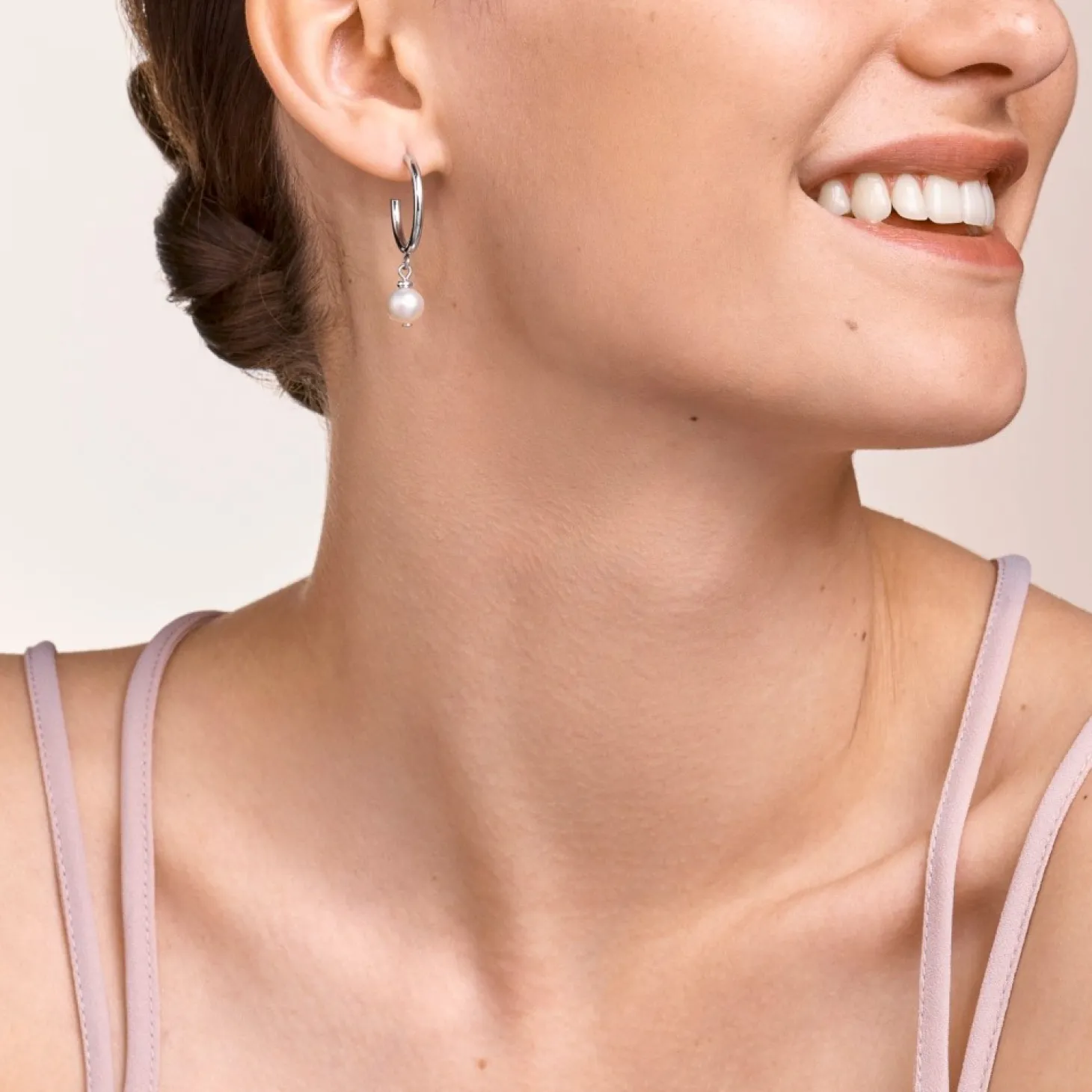 COEUR DE LION Earrings Creole Freshwater Pearls & Chunky Chain 4-In-1 White-Silver