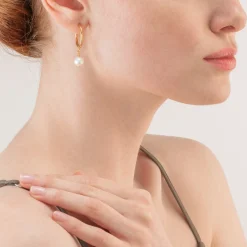 COEUR DE LION Earrings Creole Freshwater Pearls & Chunky Chain Navette Multiwear White-Gold