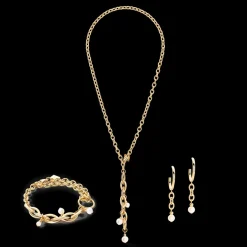 COEUR DE LION Earrings Creole Y Navette Freshwater Pearls Gold