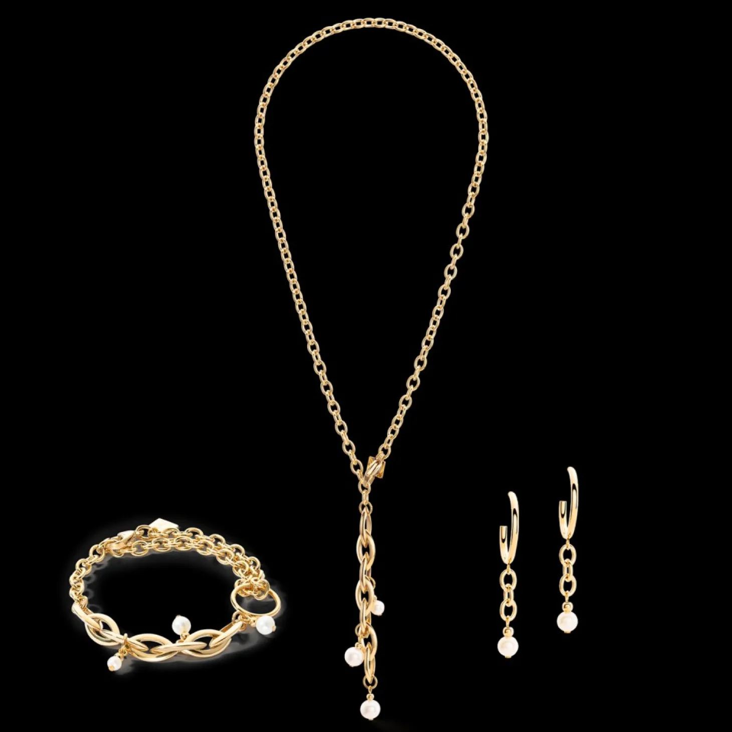 COEUR DE LION Earrings Creole Y Navette Freshwater Pearls Gold