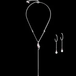 COEUR DE LION Earrings Creole Ypsilon Chain Crystal Pearl, Crystals & Stainless Steel Silver-Rose