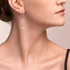 COEUR DE LION Earrings Creole Ypsilon Chain Crystal Pearl, Crystals & Stainless Steel Silver-Rose