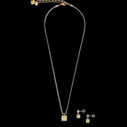 COEUR DE LION Earrings Cube Stainless Steel Gold & Crystals Pave Crystal