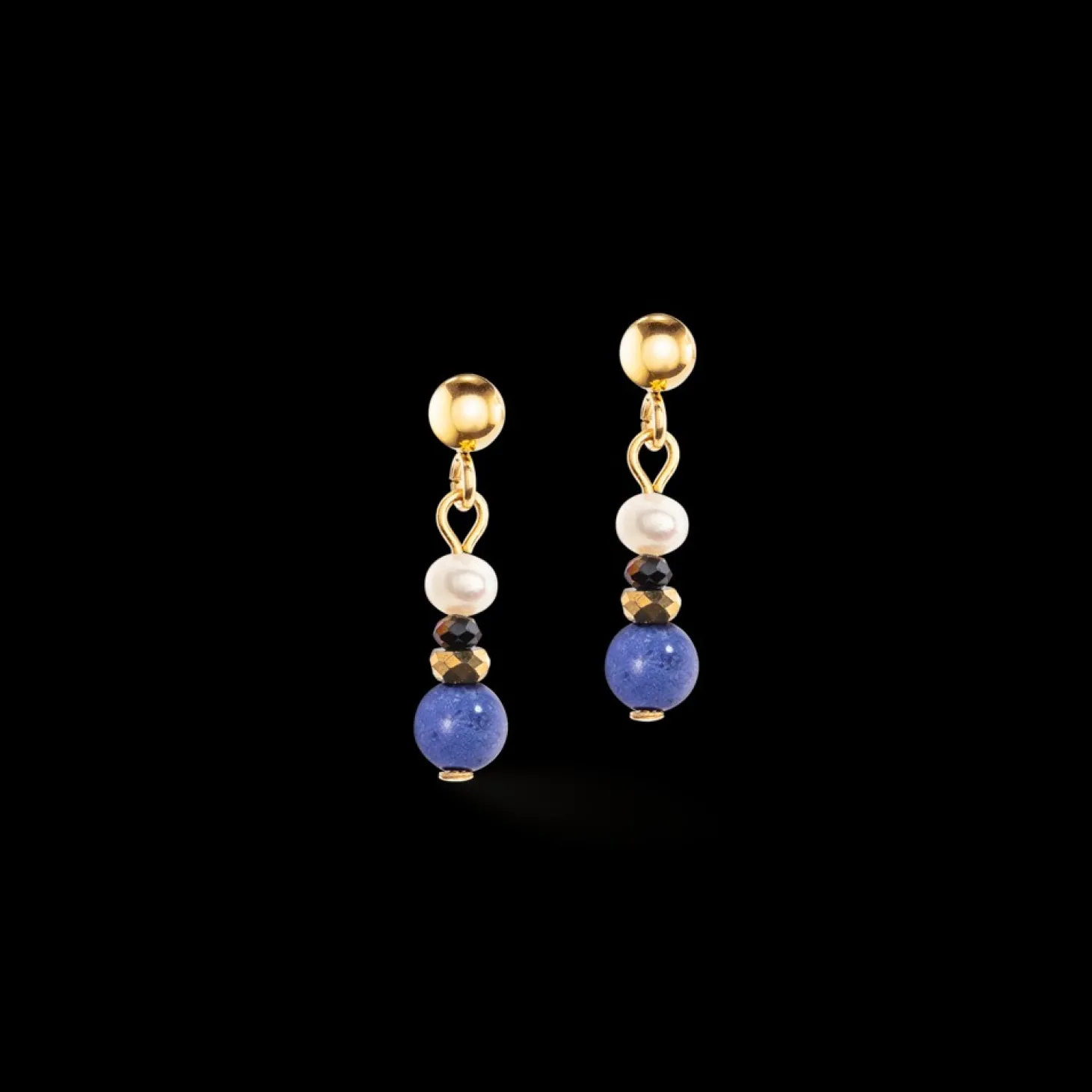 COEUR DE LION Earrings Flow Freshwater Pearls & Sodalite Gold