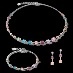 COEUR DE LION Earrings Geocube® Crystals & Stainless Steel Rose Gold-Silver Multicolour Art Nouveau