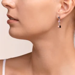 COEUR DE LION Earrings Geocube® Crystals & Stainless Steel Rose Gold-Silver Multicolour Art Nouveau