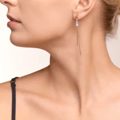 COEUR DE LION Earrings Geocube® Double Chain Long Stainless Steel Gold-Blue