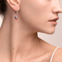 COEUR DE LION Earrings Geocube® Haematite & Crystals Silver-Red