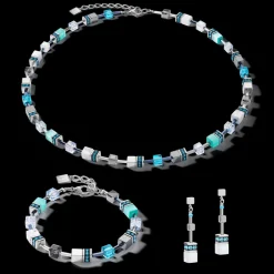 COEUR DE LION Earrings Geocube® Medium Aqua-White