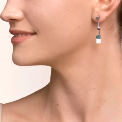 COEUR DE LION Earrings Geocube® Medium Aqua-White