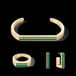 COEUR DE LION Earrings Hoops Square Stripes 20 Gold-Green