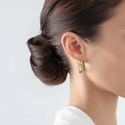 COEUR DE LION Earrings Hoops Square Stripes 20 Gold-Green