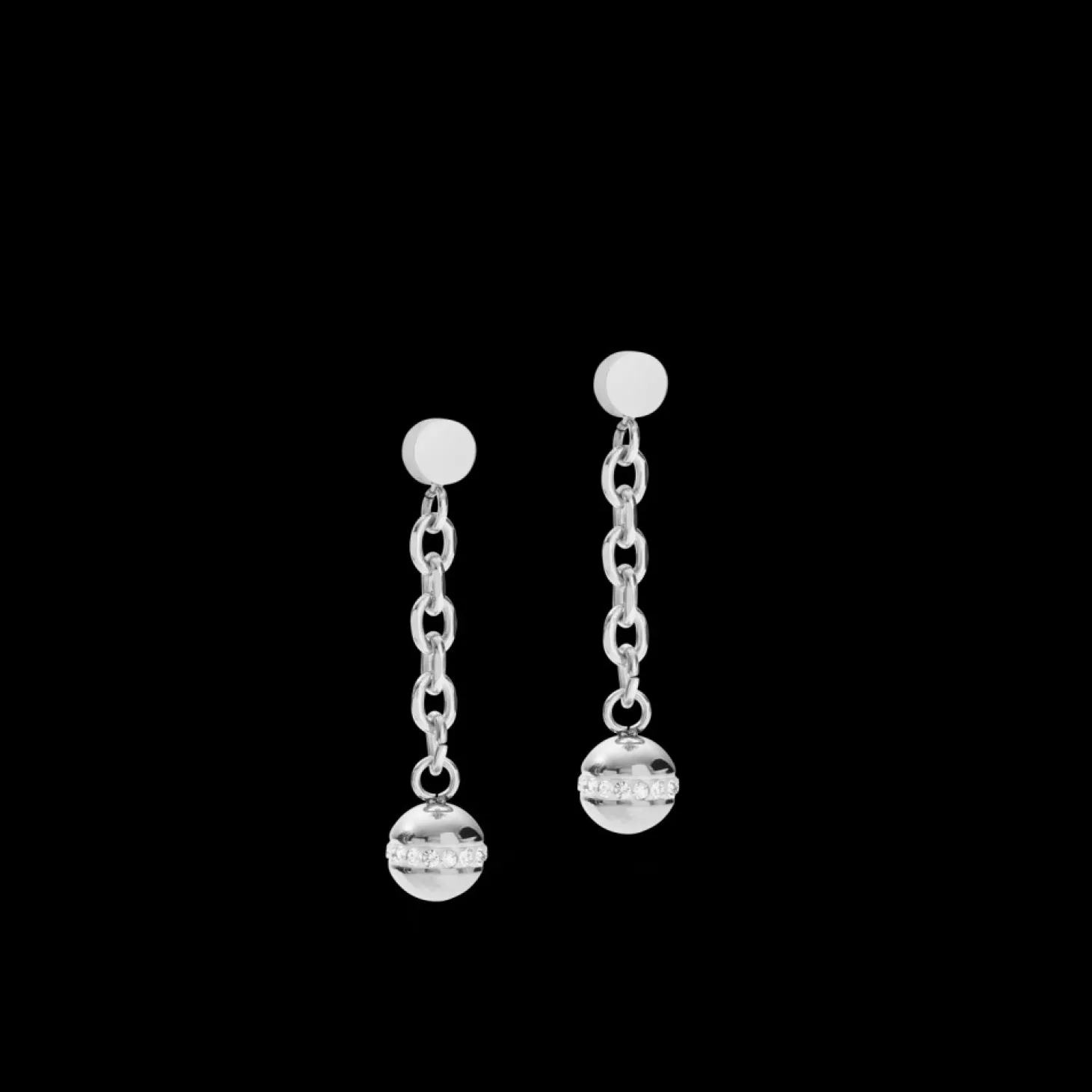 COEUR DE LION Earrings 4-In-1 Ball Stainless Steel Chain & Hematite Silver
