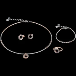 COEUR DE LION Earrings Ring Crystals Pave Anthracite Small & Stainless Steel Rose Gold & Silver