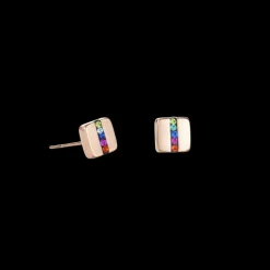 COEUR DE LION Earrings Stainless Steel Square Rose Gold & Crystals Pave Strip Multicolour