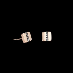 COEUR DE LION Earrings Stainless Steel Square Rose Gold & Crystals Pave Strip Anthracite