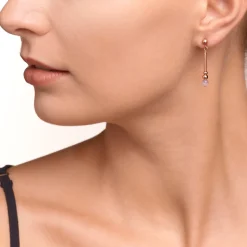 COEUR DE LION Earrings Y2 Botswana Agate Spheres, Crystals Pave & Stainless Steel Rose Gold Beige-Grey