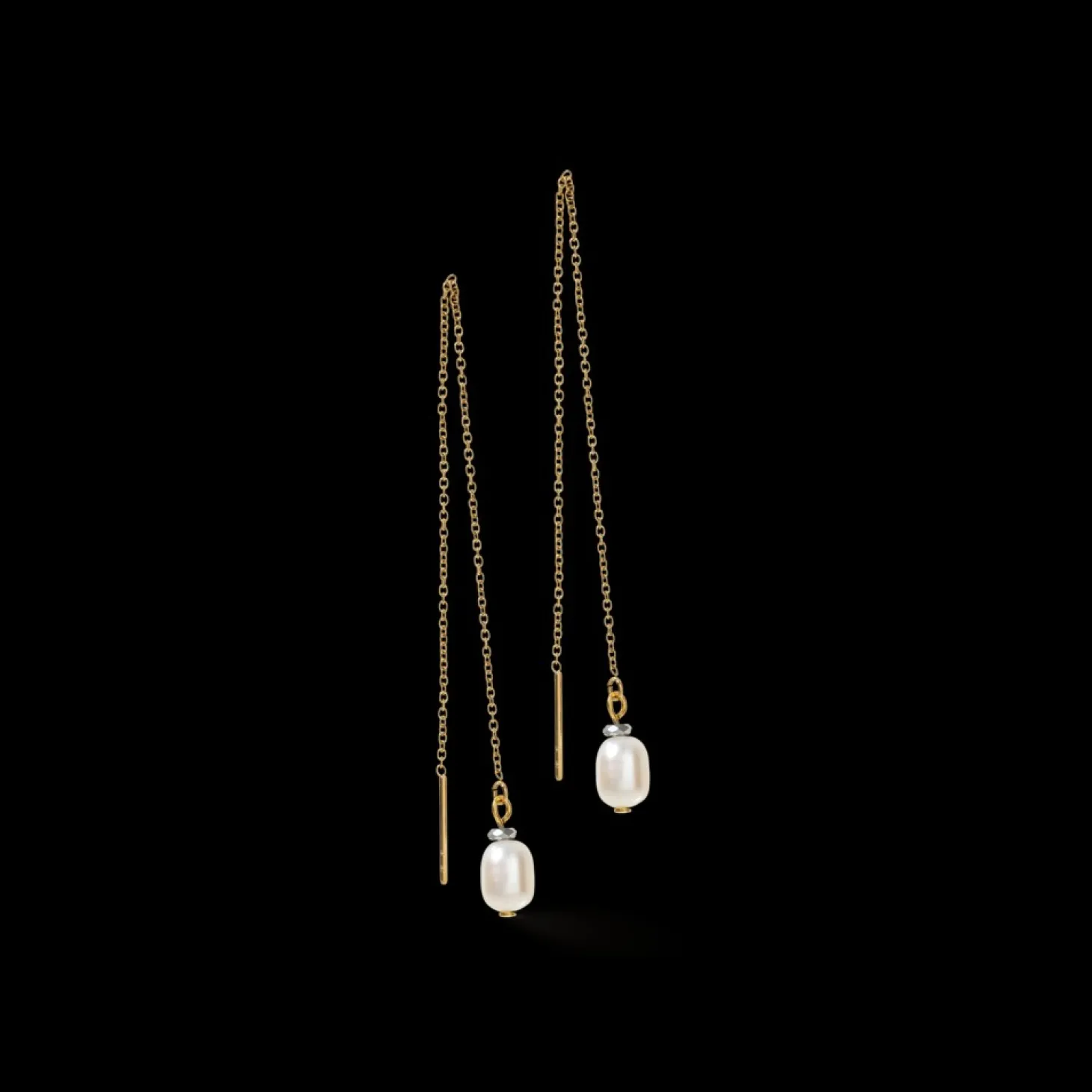COEUR DE LION Earrings Y Chain & Oval Freshwater Pearls Gold White