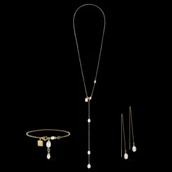 COEUR DE LION Earrings Y Chain & Oval Freshwater Pearls Gold White
