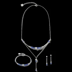 COEUR DE LION Earrings Y2 Sodalite Spheres, Crystals Pave & Stainless Steel Silver Blue