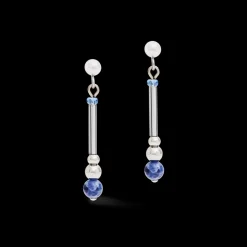 COEUR DE LION Earrings Y2 Sodalite Spheres, Crystals Pave & Stainless Steel Silver Blue