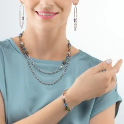 COEUR DE LION Geocube® Iconic Boho Necklace Silver-Multicolour