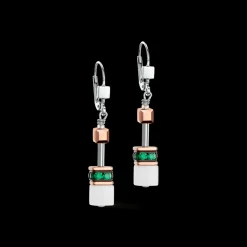 COEUR DE LION Geocube® Iconic Earrings Rose Gold White & Dark Green