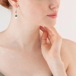 COEUR DE LION Geocube® Iconic Earrings Rose Gold White & Dark Green