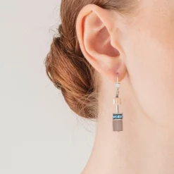 COEUR DE LION Geocube® Iconic Statement Precious Earrings Aqua-Beige