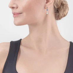 COEUR DE LION Geocube® Precious & Slider Closure Earrings Silver-Blue