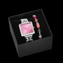 COEUR DE LION Gift Set Watch Iconic Cube Viva Magenta Silver & Geocube® Iconic Bracelet Viva Magenta