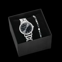 COEUR DE LION Gift Set Watch Round Sparkling Mysterious Black Silver & Princess Shape Mix Bracelet Black-White