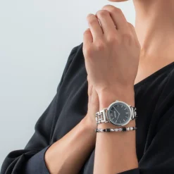 COEUR DE LION Gift Set Watch Round Sparkling Mysterious Black Silver & Princess Shape Mix Bracelet Black-White